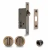 Pocket Door Handles With Lock & Round Privacy Turns Antique Brass